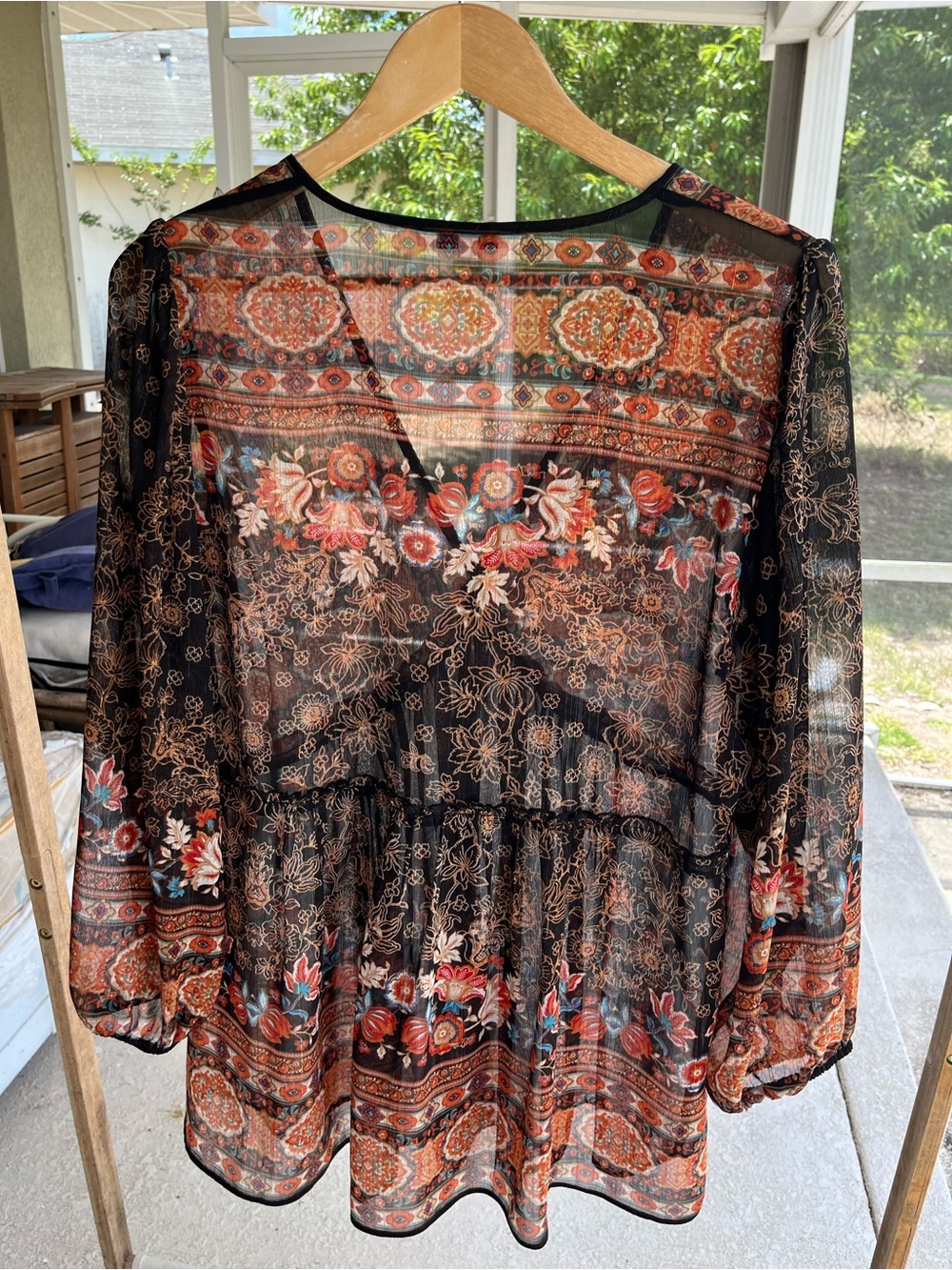 Rose & Olive Sheer Boho Tunic in Black and Rust Floral - Picture 2 of 5